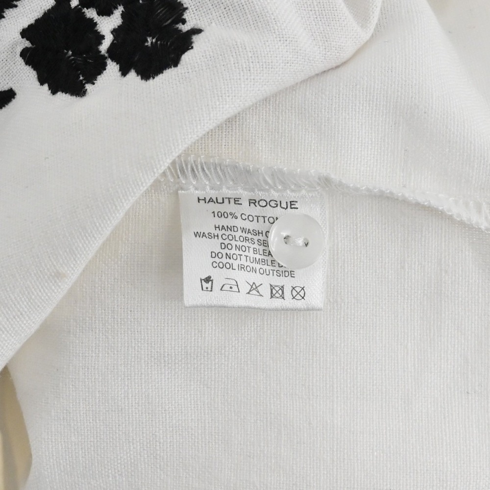 Haute Rogue Embroidered Blouse Womens Size S White Black Floral Cotton Cottage - Picture 7 of 10